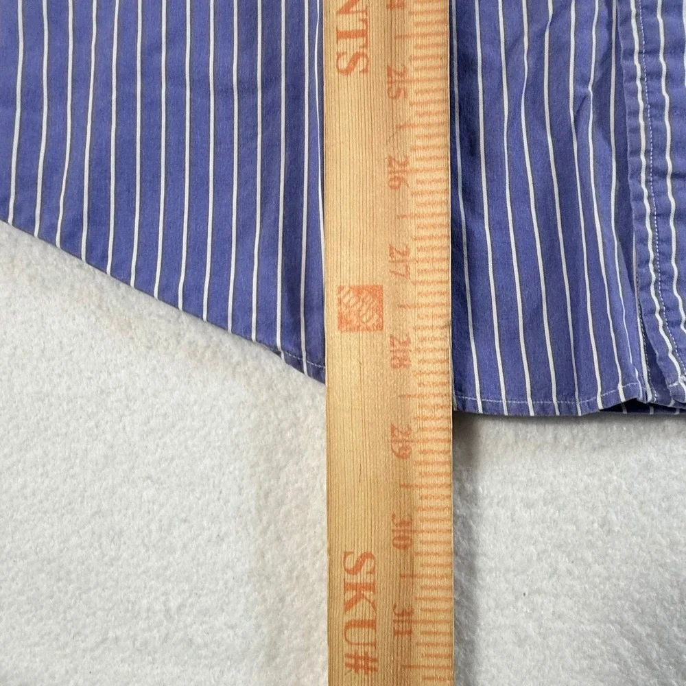 Ralph Lauren Button Down Shirt Mens Large Custom Fit Striped Blue Two Ply Cotton